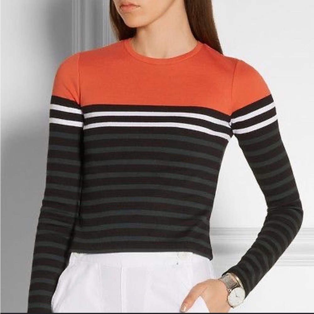 T By Alexander Wang Striped Long Sleeve Crop Top Size Medium